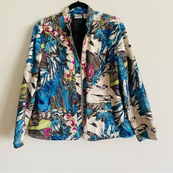 Chico’s woman blazer jacket size 3 Large full zip abstract 100% cotton - Picture 1 of 8